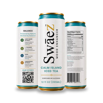 SwāeZ Mood Enhancer Calm Island Iced Tea 12 fl oz can on white background