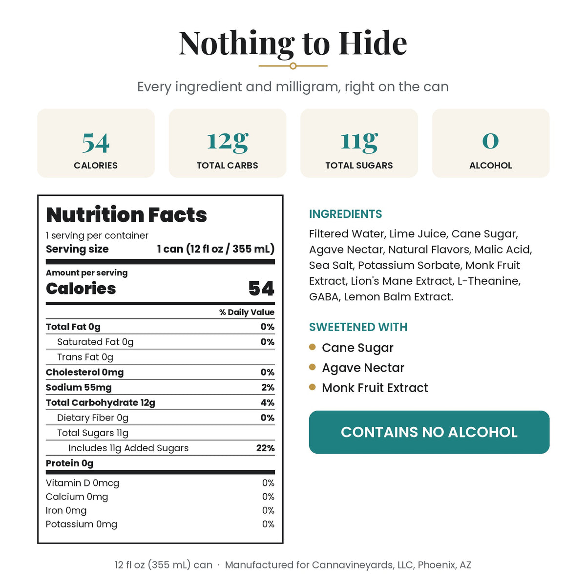 SwāeZ Calm Island Iced Tea nutrition facts and ingredients, 54 calories per can